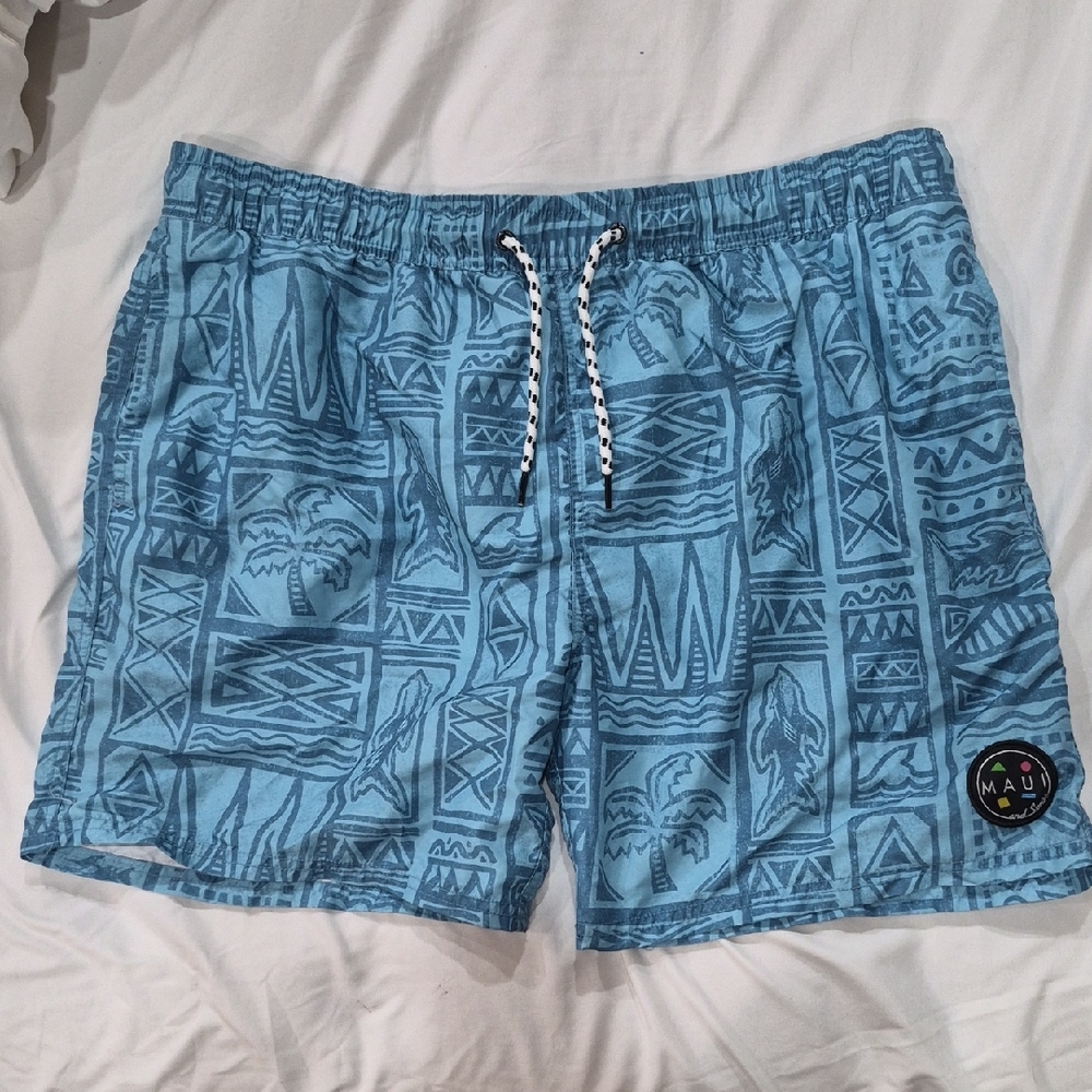 Blue Patterned Men's MAUI Swim Shorts Size 3 XL